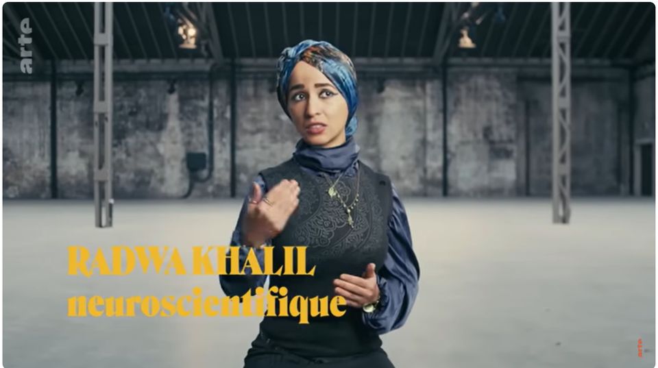 ARTE Television still, frame 3: Dr. Radwa Khalil on the Unhappy documentary set